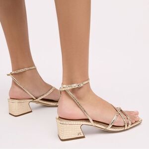 Sam Edelman Whitley Elegant Crocodile Print Gold Strappy Sandals 7,5M